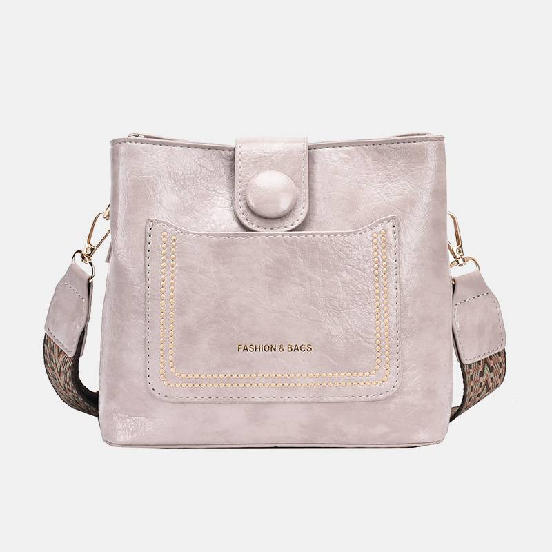 Damen Bucket Bag mit breitem Riemen, einfarbig, elegante Umhängetasche