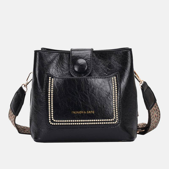 Damen Bucket Bag mit breitem Riemen, einfarbig, elegante Umhängetasche