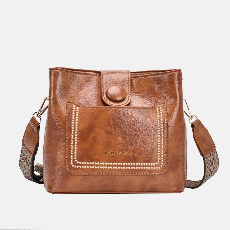 Damen Bucket Bag mit breitem Riemen, einfarbig, elegante Umhängetasche