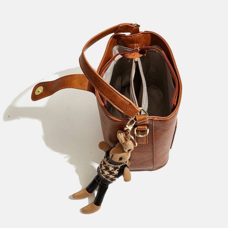 Damen Bucket Bag mit breitem Riemen, einfarbig, elegante Umhängetasche