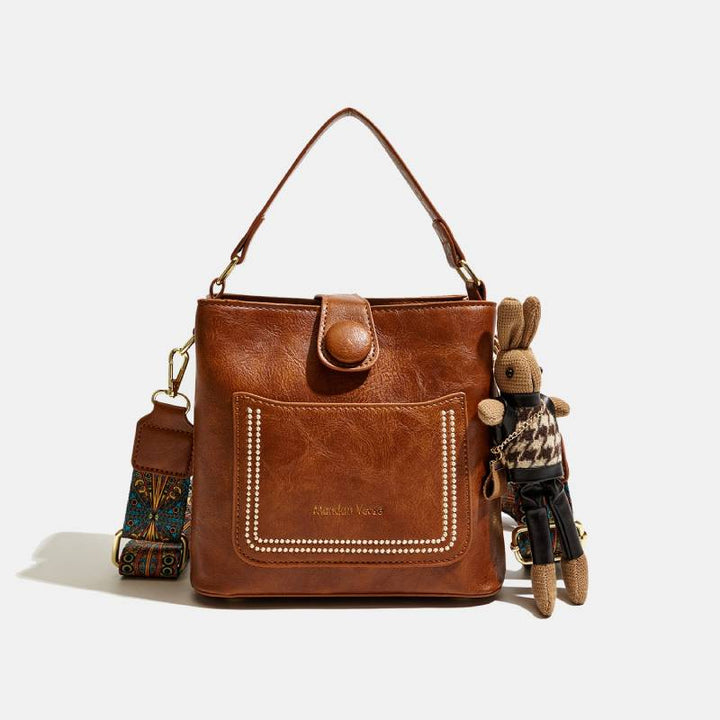 Damen Bucket Bag mit breitem Riemen, einfarbig, elegante Umhängetasche