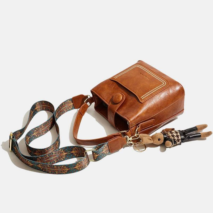 Damen Bucket Bag mit breitem Riemen, einfarbig, elegante Umhängetasche