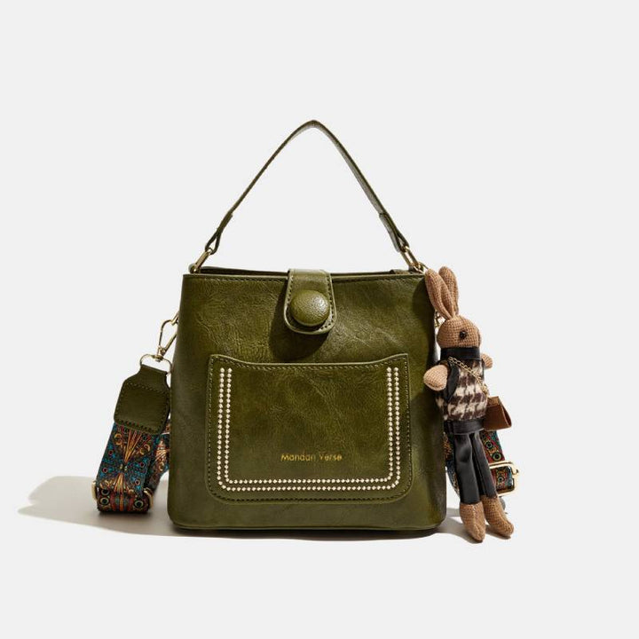 Damen Bucket Bag mit breitem Riemen, einfarbig, elegante Umhängetasche