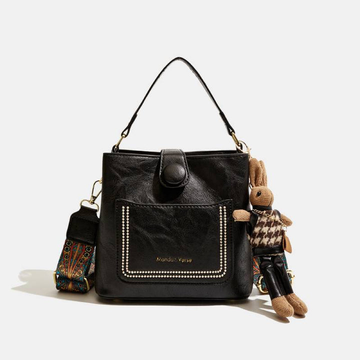Damen Bucket Bag mit breitem Riemen, einfarbig, elegante Umhängetasche