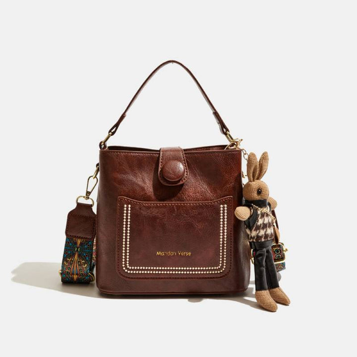 Damen Bucket Bag mit breitem Riemen, einfarbig, elegante Umhängetasche