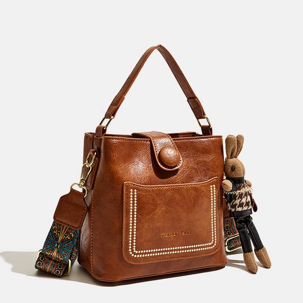 Damen Bucket Bag mit breitem Riemen, einfarbig, elegante Umhängetasche