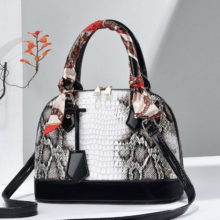 Handtasche mit Schlangenhaut-Optik und großer Kapazität, Umhängetasche in Muschelform