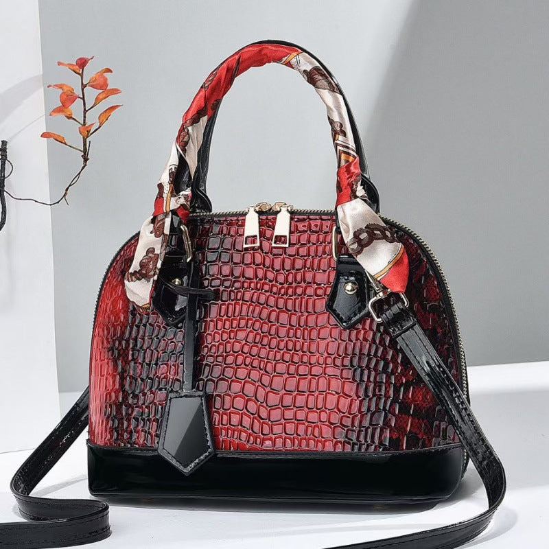 Handtasche mit Schlangenhaut-Optik und großer Kapazität, Umhängetasche in Muschelform