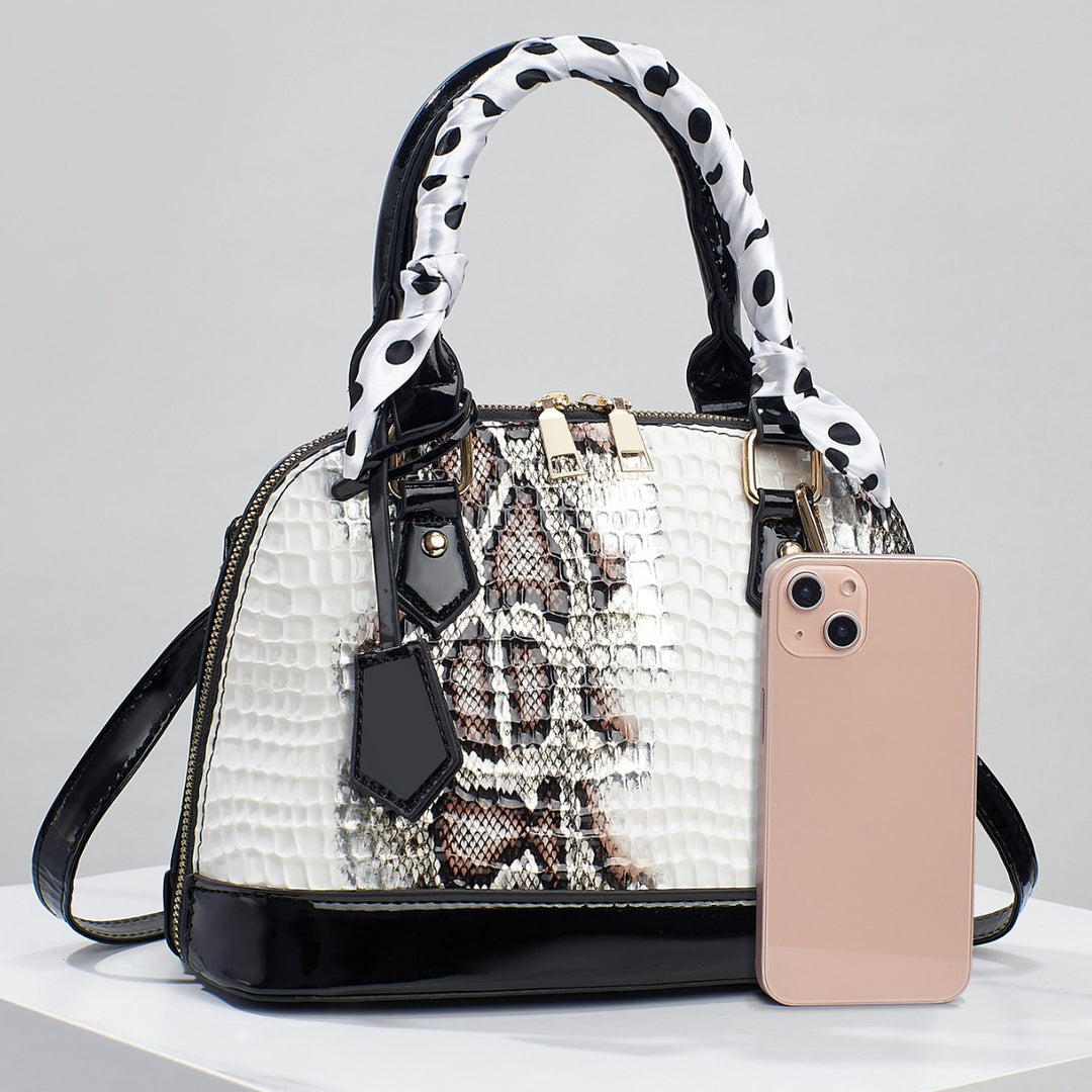 Handtasche mit Schlangenhaut-Optik und großer Kapazität, Umhängetasche in Muschelform