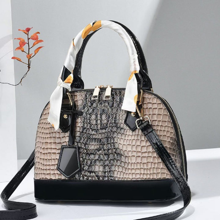 Handtasche mit Schlangenhaut-Optik und großer Kapazität, Umhängetasche in Muschelform