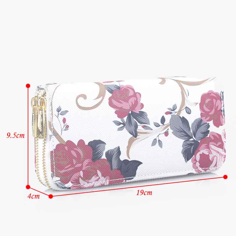 Lange Clutch mit Blumenmuster und Rose für Damen, elegante Geldbörse mit Doppelreißverschluss