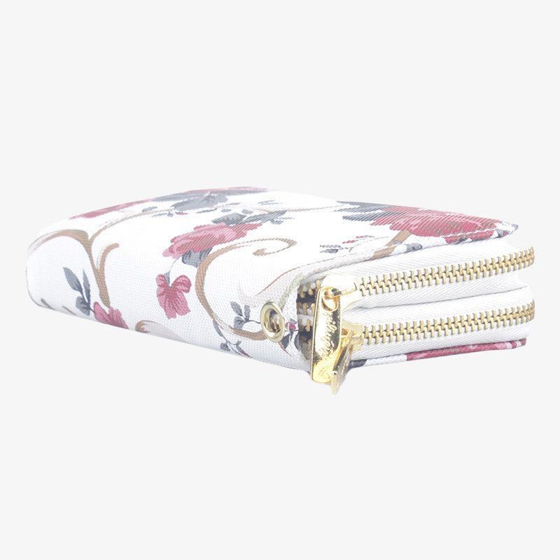 Lange Clutch mit Blumenmuster und Rose für Damen, elegante Geldbörse mit Doppelreißverschluss