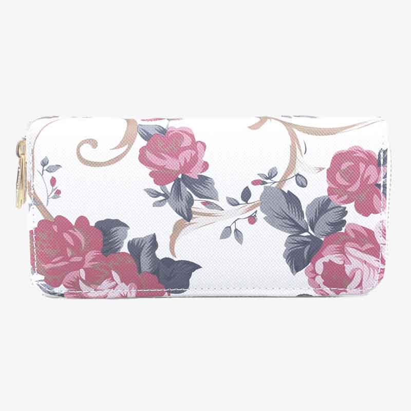 Lange Clutch mit Blumenmuster und Rose für Damen, elegante Geldbörse mit Doppelreißverschluss