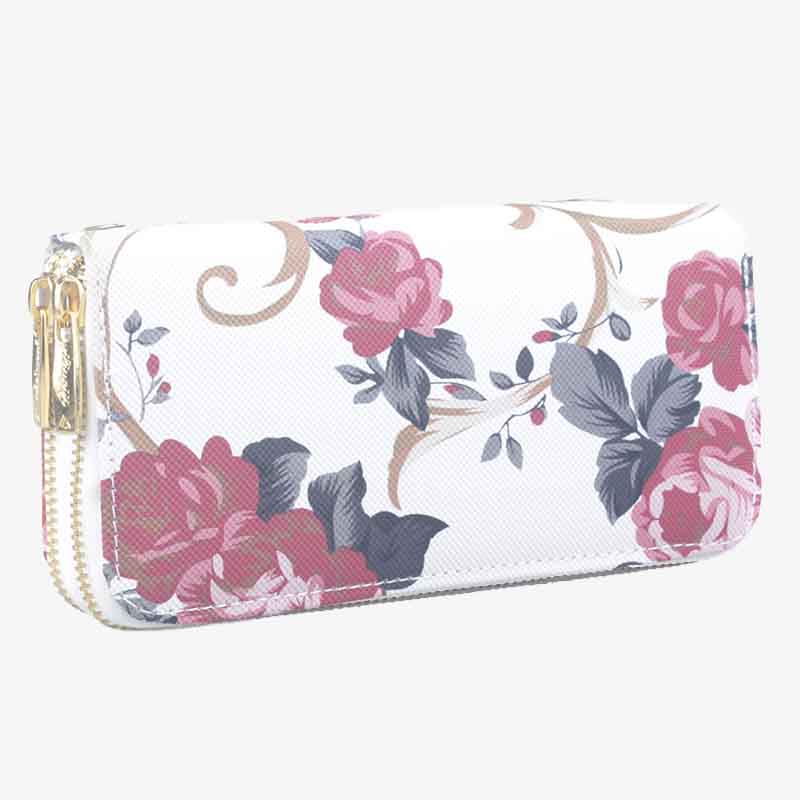 Lange Clutch mit Blumenmuster und Rose für Damen, elegante Geldbörse mit Doppelreißverschluss