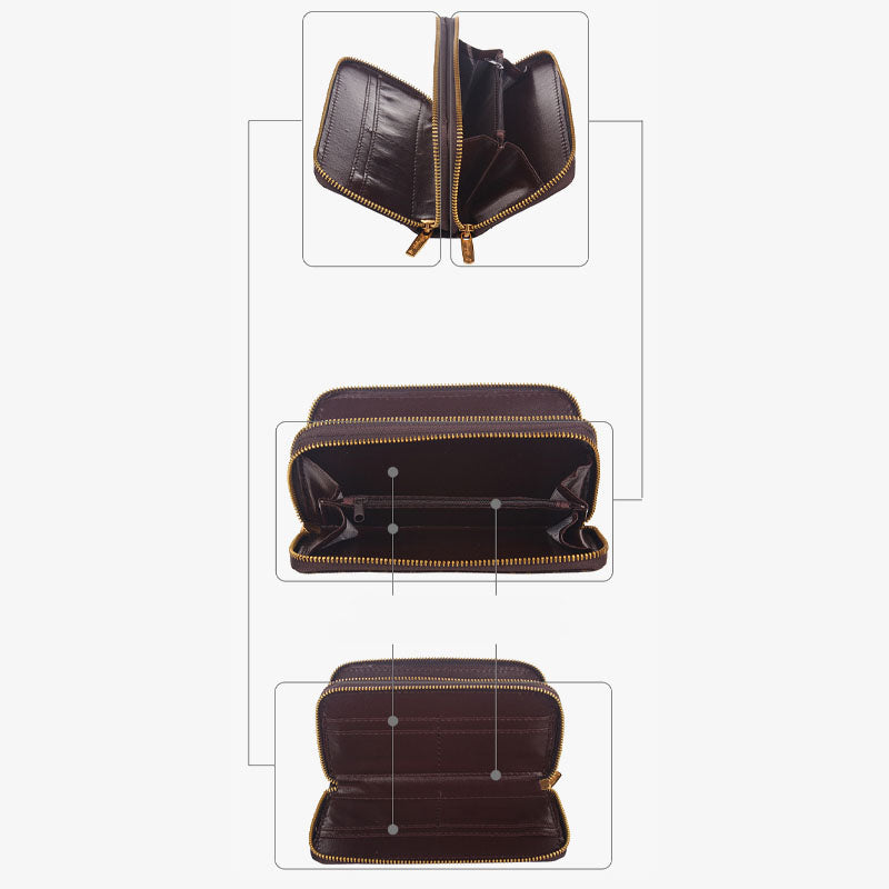 Lange Clutch mit Blumenmuster und Rose für Damen, elegante Geldbörse mit Doppelreißverschluss
