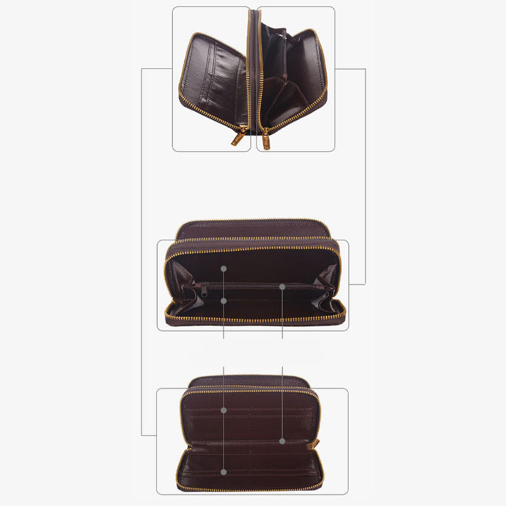 Lange Clutch mit Blumenmuster und Rose für Damen, elegante Geldbörse mit Doppelreißverschluss