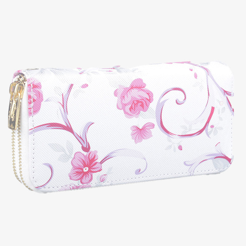 Lange Clutch mit Blumenmuster und Rose für Damen, elegante Geldbörse mit Doppelreißverschluss