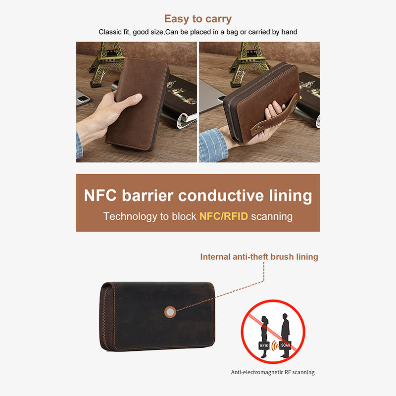 RFID Blocking Gentle Wallet Herren Business Echtleder Clutch