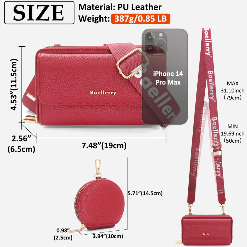 2 Pcs Telefon Tasche Geldbörse Faux Leder Frauen Umhängetasche Brieftasche