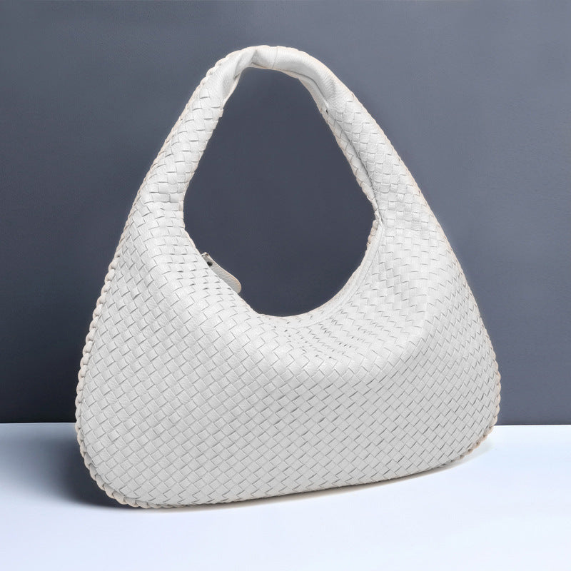 Halbmondförmige Unterarmtasche für Frauen, gewebte minimalistische Schultertasche