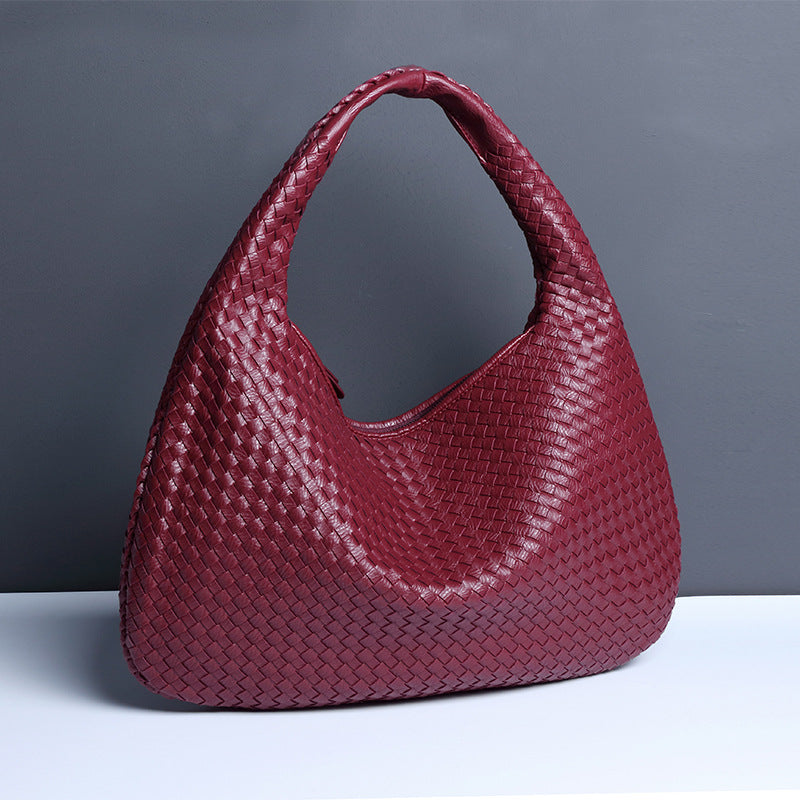 Halbmondförmige Unterarmtasche für Frauen, gewebte minimalistische Schultertasche