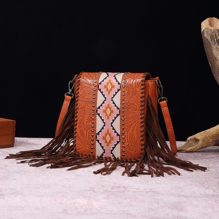 Vintage Bohemian Umhängetasche Baumwolle Leinen Quaste Geldbörse für Dame