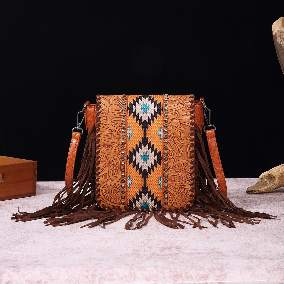 Vintage Bohemian Umhängetasche Baumwolle Leinen Quaste Geldbörse für Dame