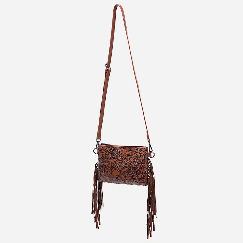 Vintage Bohemian Umhängetasche aus Baumwolle und Leinen, schmale Geldbörse für Damen