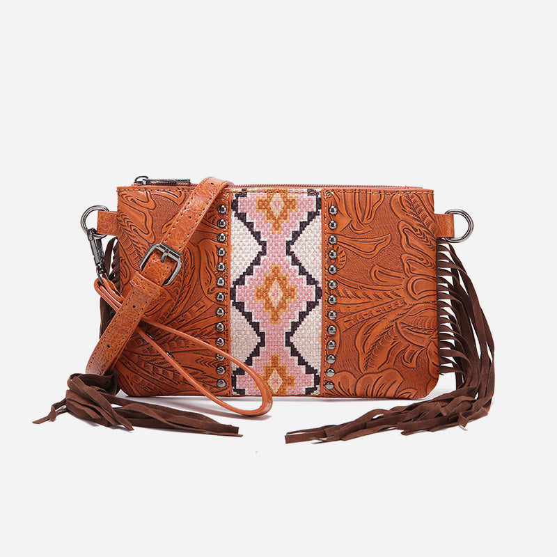 Vintage Bohemian Umhängetasche aus Baumwolle und Leinen, schmale Geldbörse für Damen