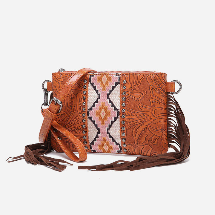 Vintage Bohemian Umhängetasche aus Baumwolle und Leinen, schmale Geldbörse für Damen