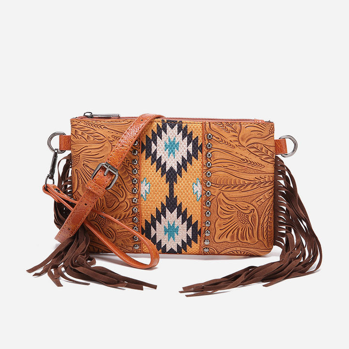 Vintage Bohemian Umhängetasche aus Baumwolle und Leinen, schmale Geldbörse für Damen