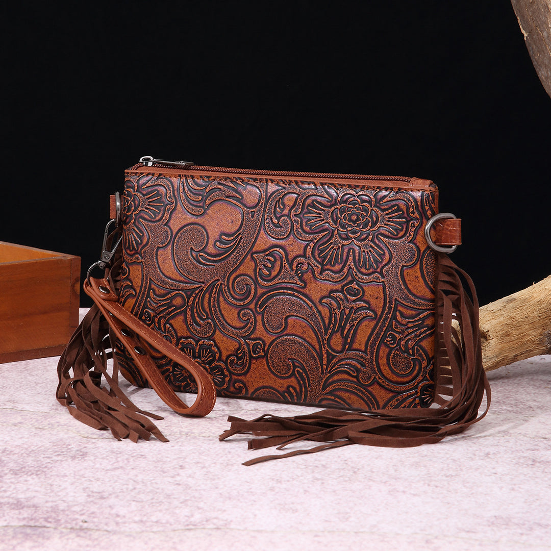 Vintage Bohemian Umhängetasche aus Baumwolle und Leinen, schmale Geldbörse für Damen