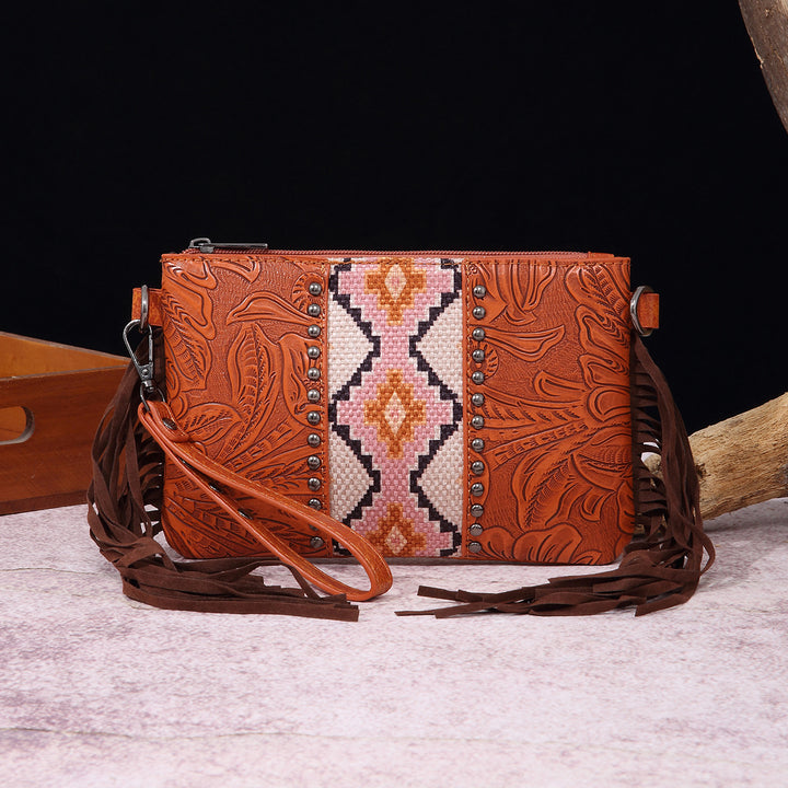 Vintage Bohemian Umhängetasche aus Baumwolle und Leinen, schmale Geldbörse für Damen