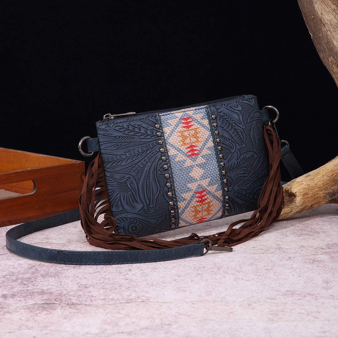 Vintage Bohemian Umhängetasche aus Baumwolle und Leinen, schmale Geldbörse für Damen