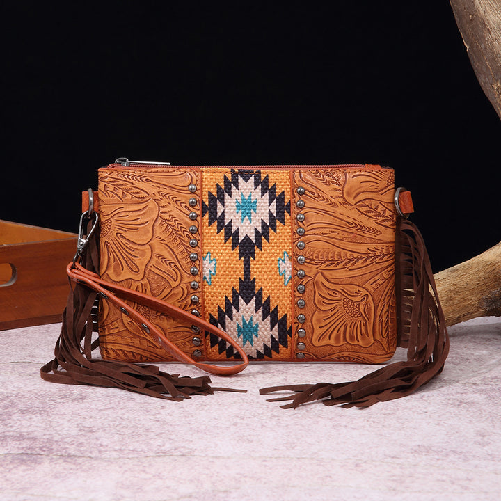 Vintage Bohemian Umhängetasche aus Baumwolle und Leinen, schmale Geldbörse für Damen
