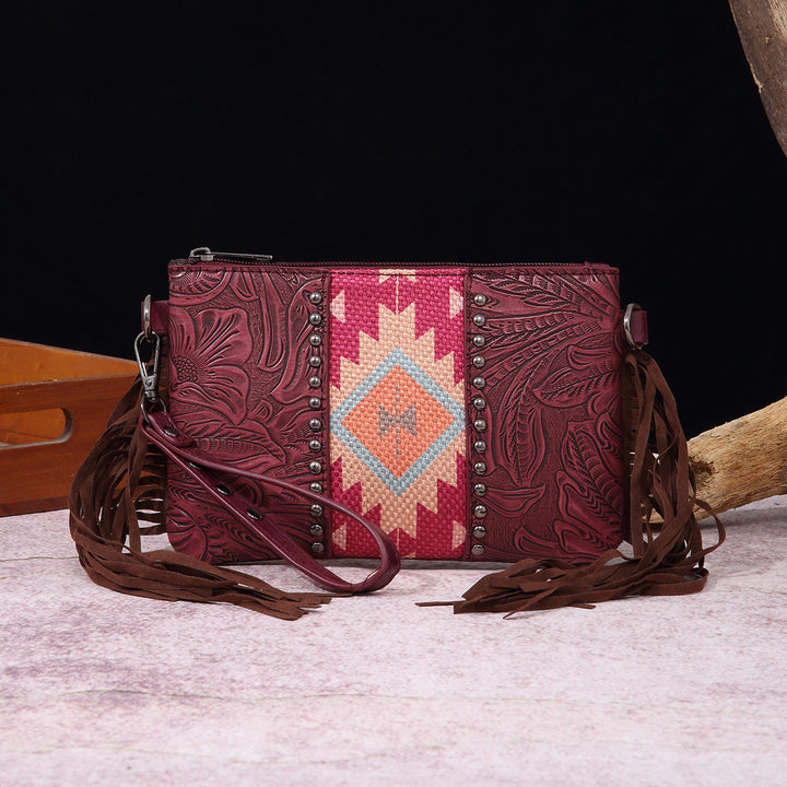 Vintage Bohemian Umhängetasche aus Baumwolle und Leinen, schmale Geldbörse für Damen