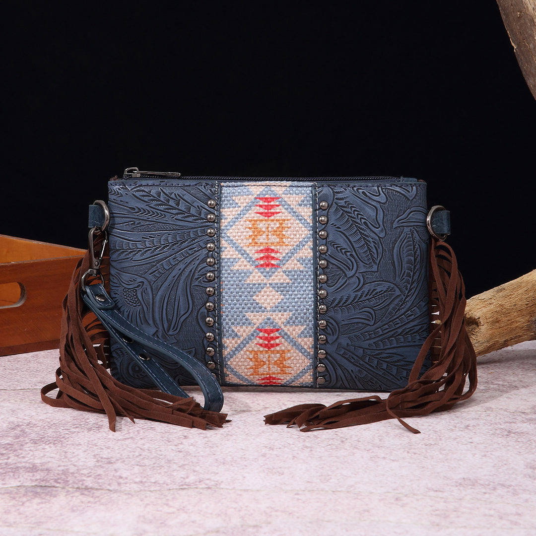 Vintage Bohemian Umhängetasche aus Baumwolle und Leinen, schmale Geldbörse für Damen