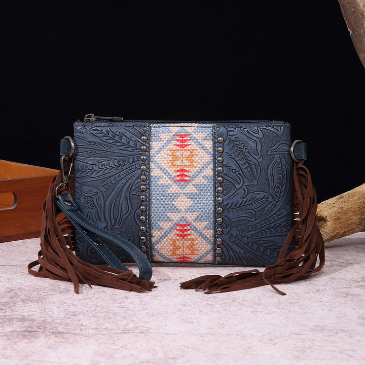 Vintage Bohemian Umhängetasche aus Baumwolle und Leinen, schmale Geldbörse für Damen