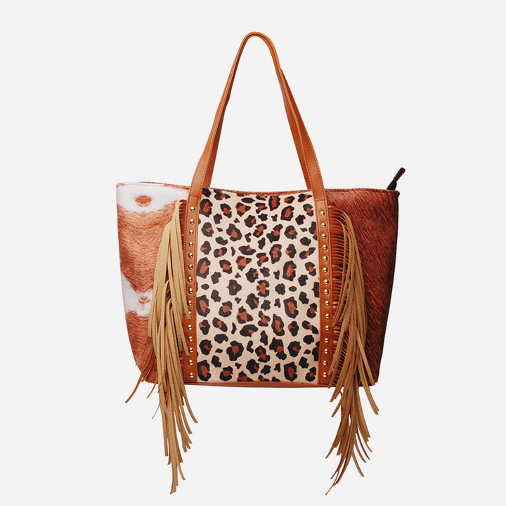 Große Kapazität Quaste Handtasche Leopardenmuster PU Tote für Frauen