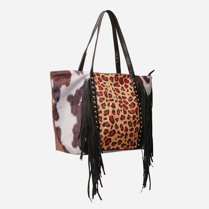 Große Kapazität Quaste Handtasche Leopardenmuster PU Tote für Frauen