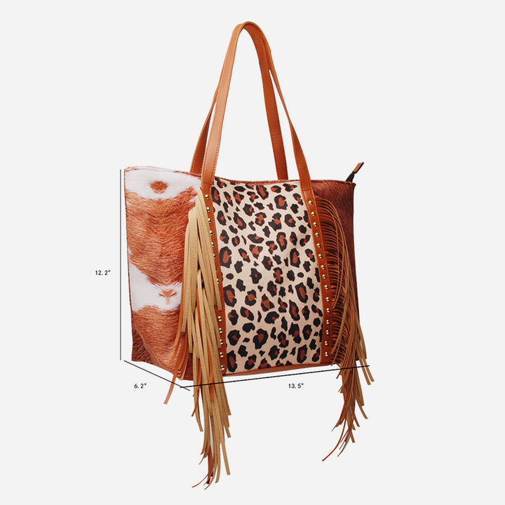 Große Kapazität Quaste Handtasche Leopardenmuster PU Tote für Frauen
