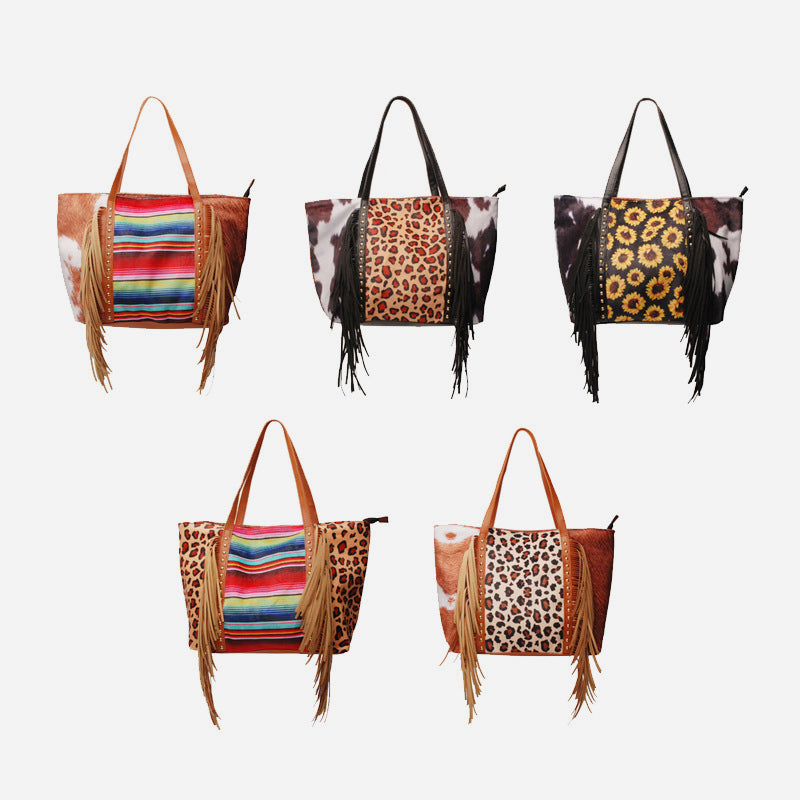 Große Kapazität Quaste Handtasche Leopardenmuster PU Tote für Frauen