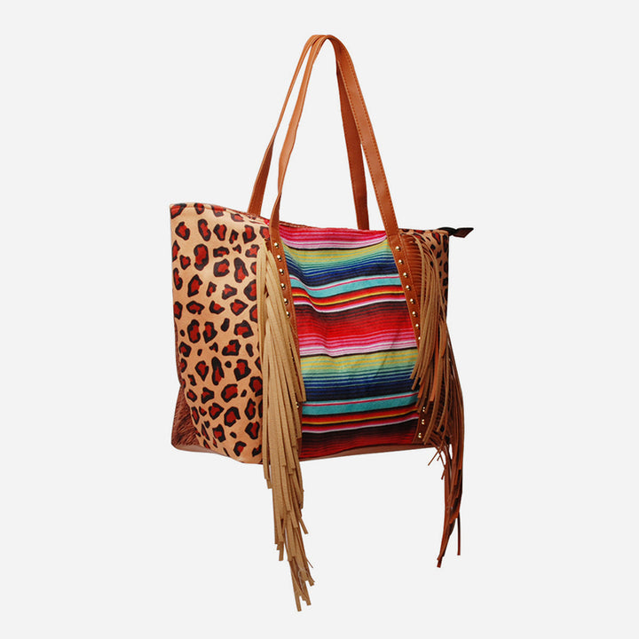Große Kapazität Quaste Handtasche Leopardenmuster PU Tote für Frauen