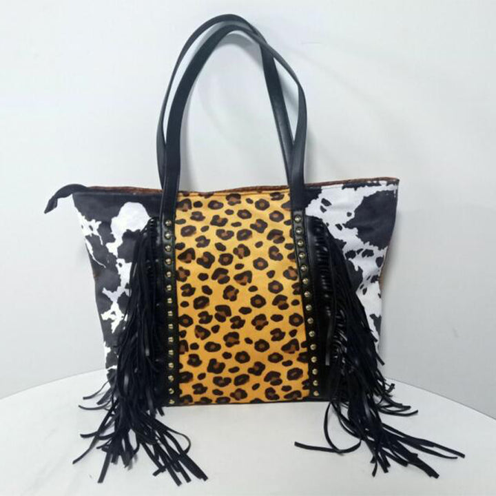 Große Kapazität Quaste Handtasche Leopardenmuster PU Tote für Frauen