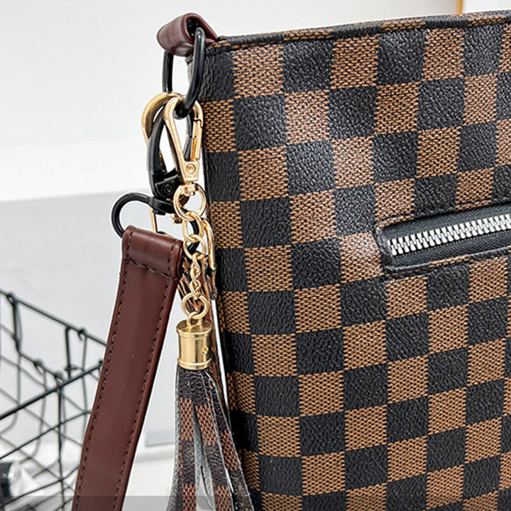 Umhängetasche mit Leoparden-Plaid-Print und breitem Riemen für Damen