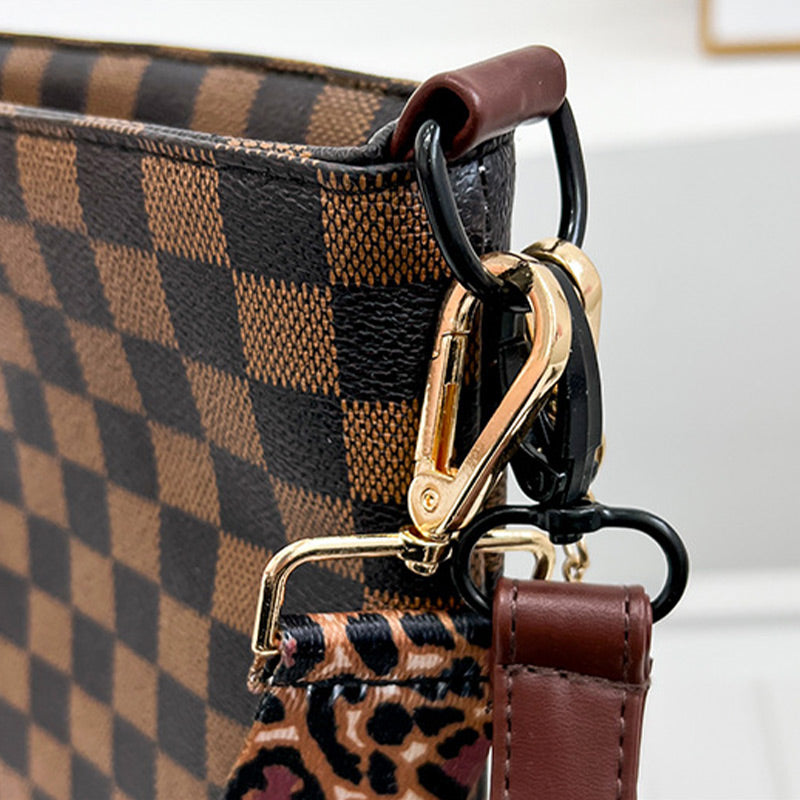Umhängetasche mit Leoparden-Plaid-Print und breitem Riemen für Damen