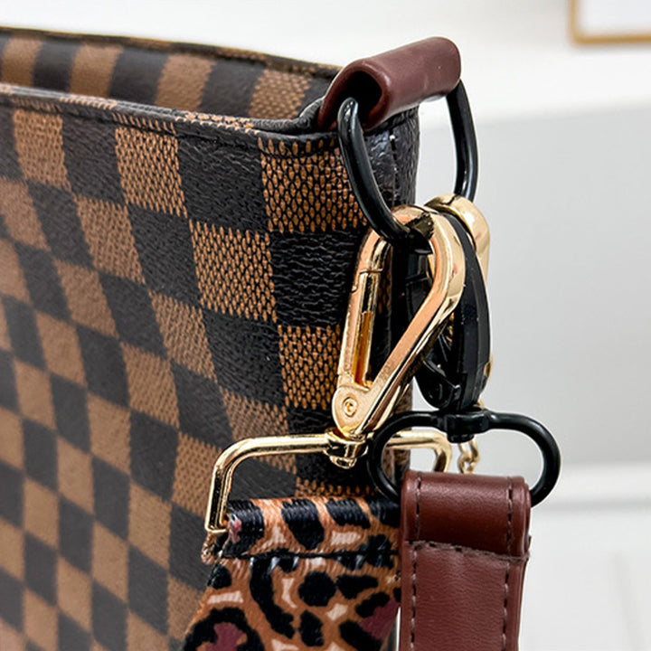 Umhängetasche mit Leoparden-Plaid-Print und breitem Riemen für Damen