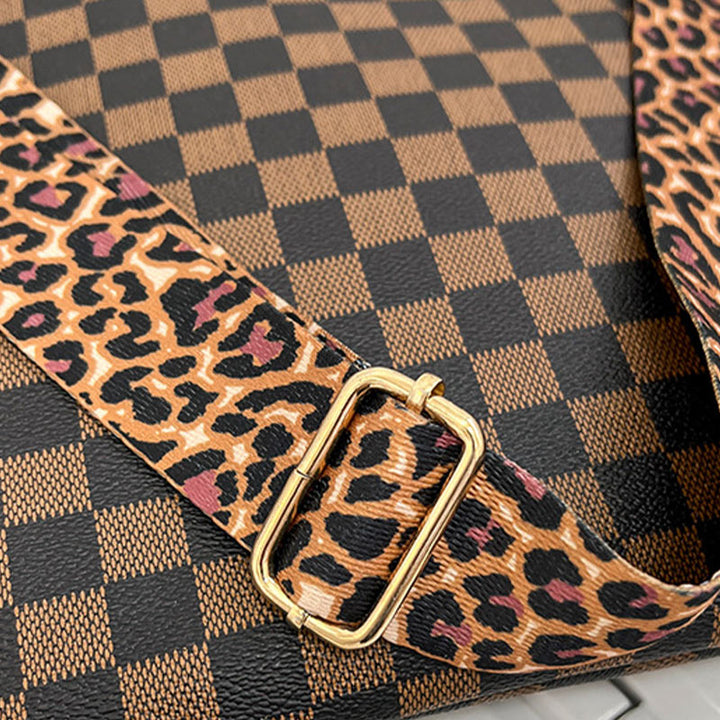 Umhängetasche mit Leoparden-Plaid-Print und breitem Riemen für Damen