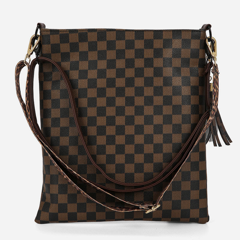 Umhängetasche mit Leoparden-Plaid-Print und breitem Riemen für Damen
