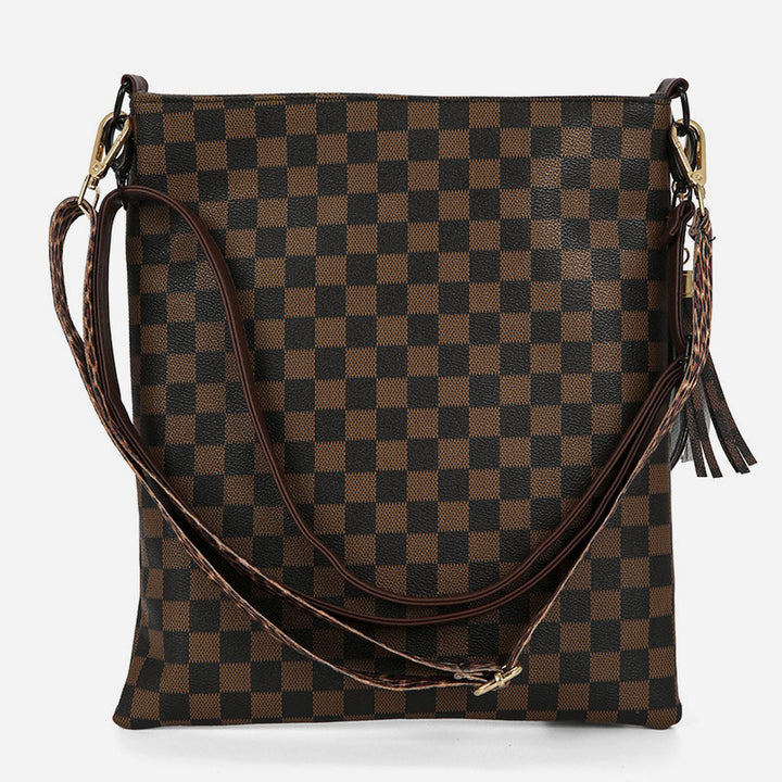 Umhängetasche mit Leoparden-Plaid-Print und breitem Riemen für Damen